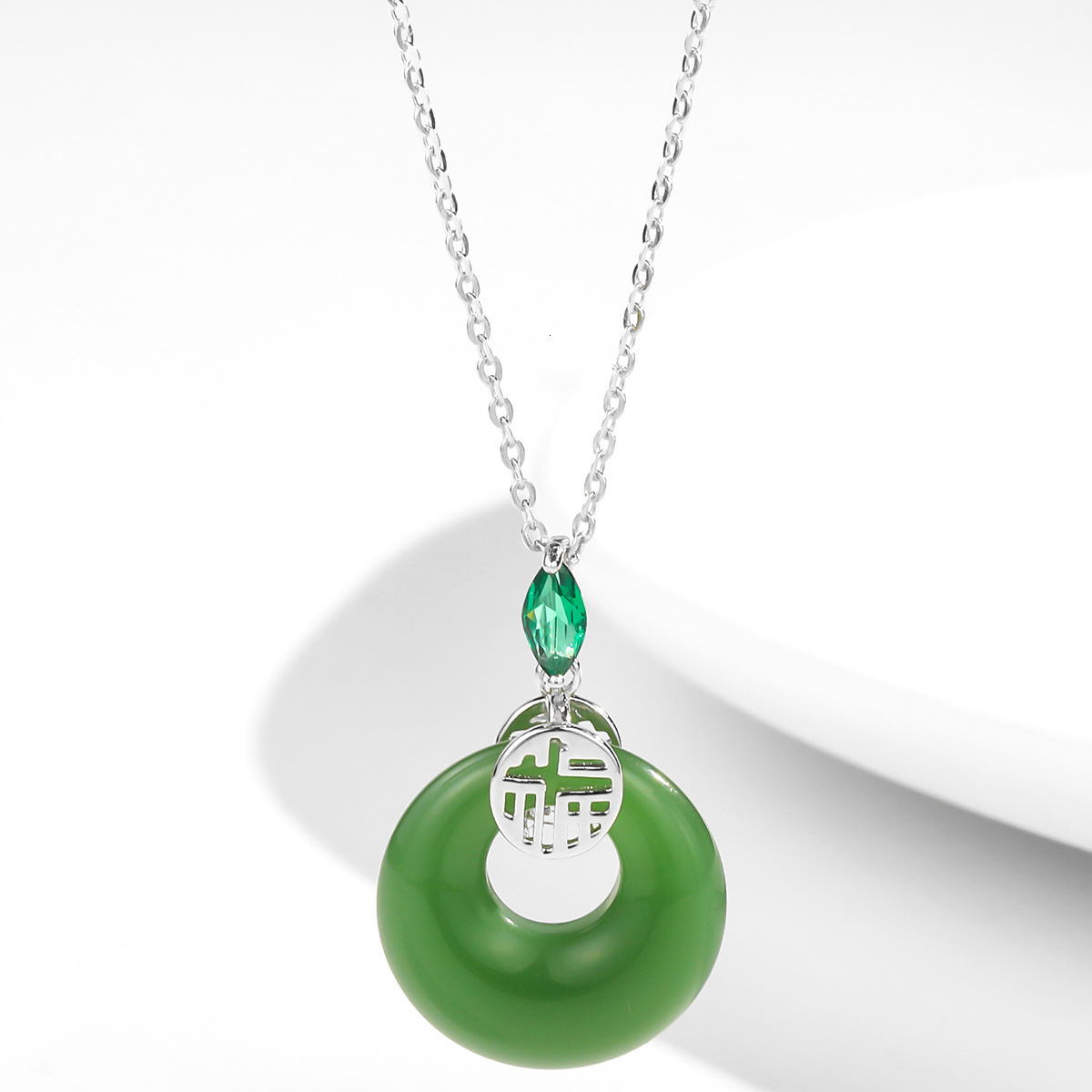 S925 Silver Necklace Women's New Sterling Silver Natural Chalcedony Necklace Vintage Zircon Blessing Character Clavicle Chain Jewelry