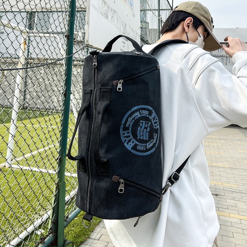 Bucket canvas shoulder backpack casual men's women's hand-held business travel backpack, cylindrical crossbody, sports and fitness designer