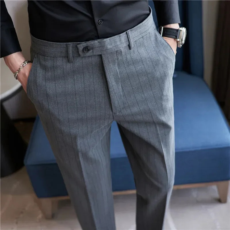 Grey flat bottomed pants for men fashionable ultrathin striped Trouser South Korean Navy blue Pantalones Hombre 283233343638 mens 250313