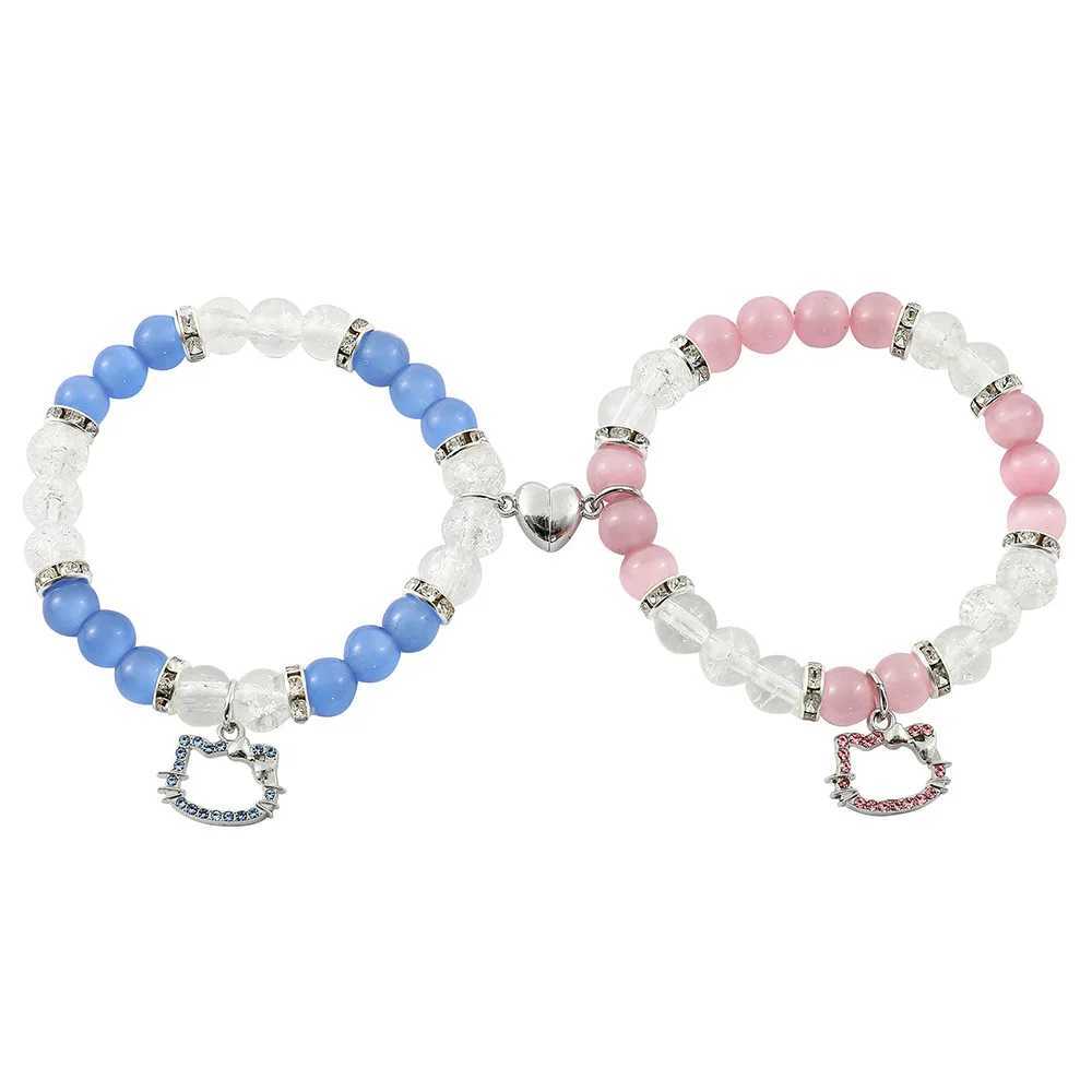 2Pcs/Set Pink Hello Cat Spider Beaded Bracelets for Women Heart Magnetic Matching Couple Bracelets Girls Festival Jewelry GiftsXJ250315