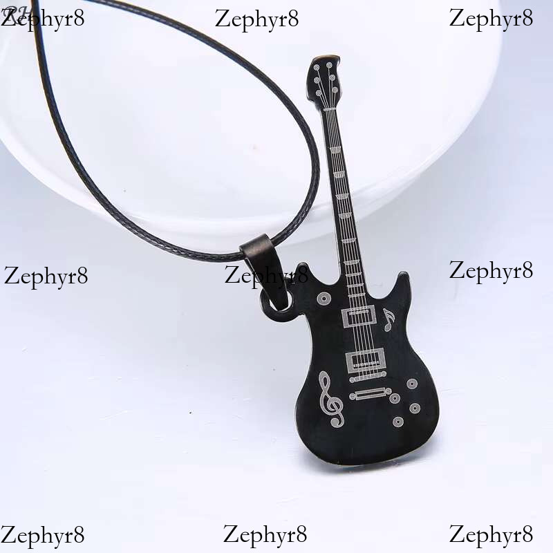2025 New model Fashion 316L Stainless Steel Guitar for Men Punk Sier Instrument Pendant Leather Chain Necklace Trendy Rock Jewelry