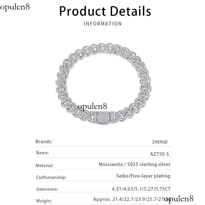 Wholesale Jewelry Gold Plated Fine S Sterg Sier Hip Hop Bangles Moissanite Dia Men's Cuba Chain Fashion Bracelets