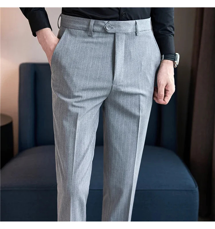 Mens boutique black striped suit pants mens formal clothing wedding dress Trousers highquality British style business casual 250313