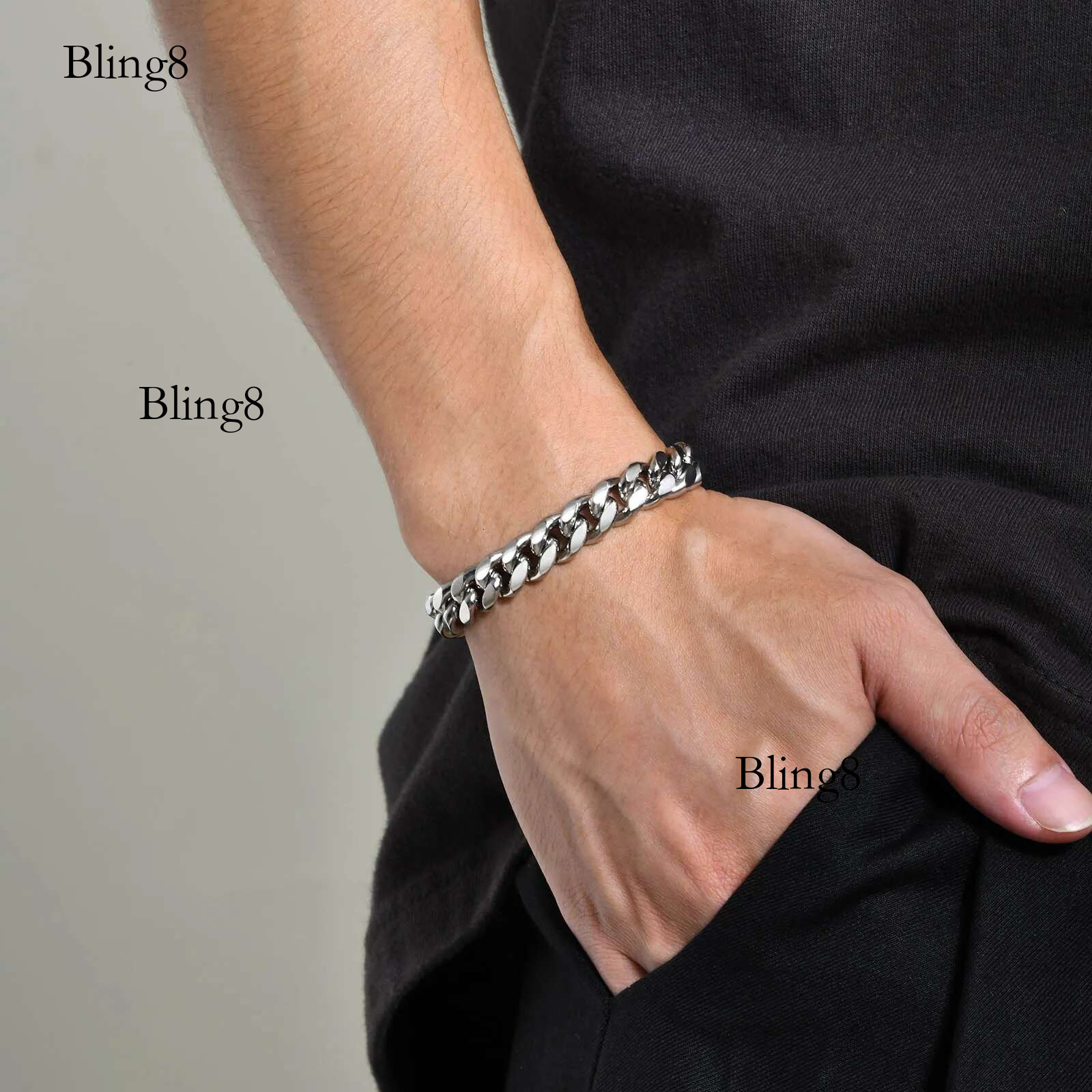Vnox 8mm/10mm Bold Cuban Chain Bracelets for Men, Black Stainless Steel Miami Curb ks Wristband, Chunky Male Boy Jewelry