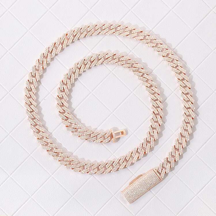 Pink Pure Sier Plated Gold 8mm Wide Handmade Insert 2 Rows Vvs Moissanite Cuban k Chain