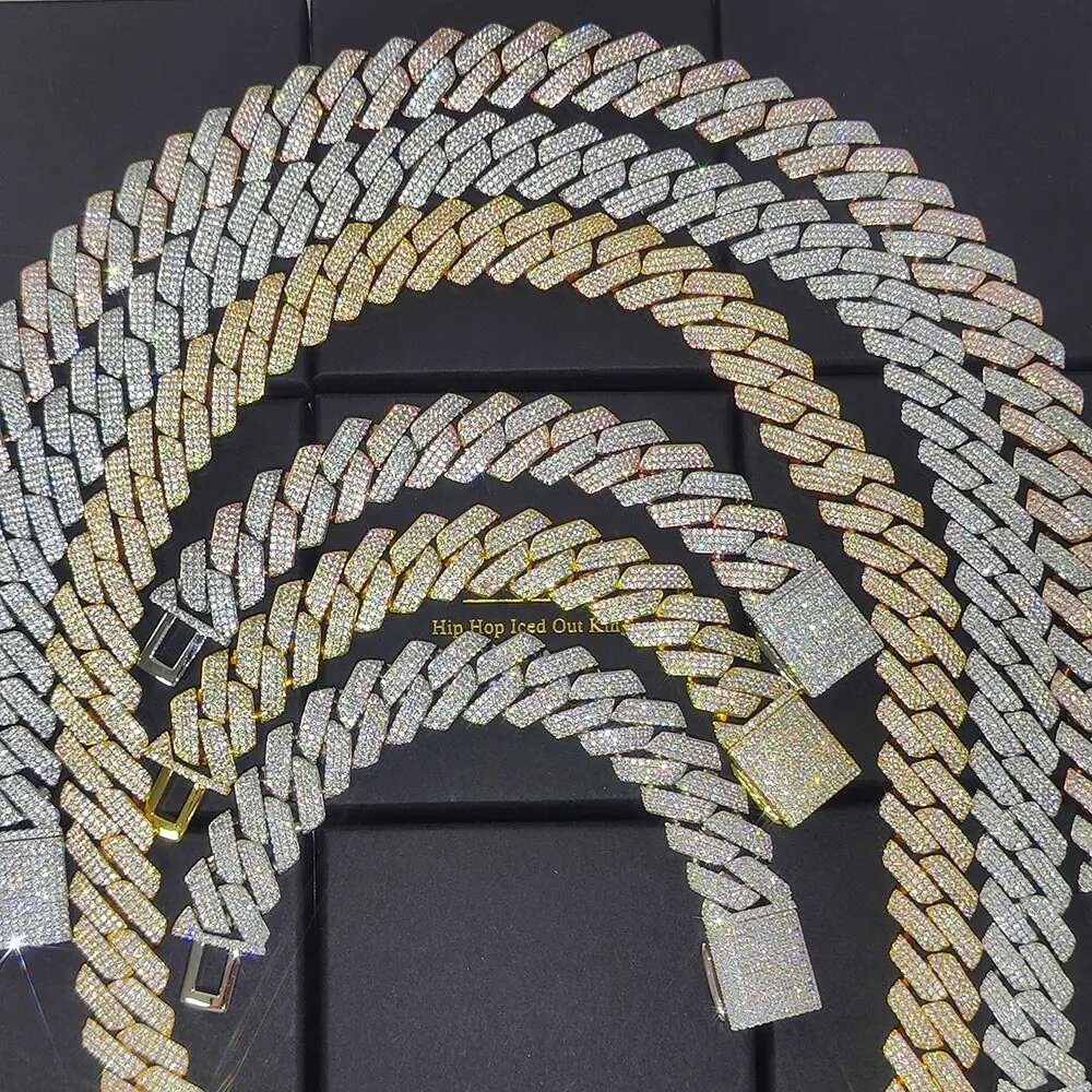 20mm 3 Rows Necklace Gold Sier Two Color Iced Out CZ Thick Cuban k Chain Miami Hip Hop Jewelry