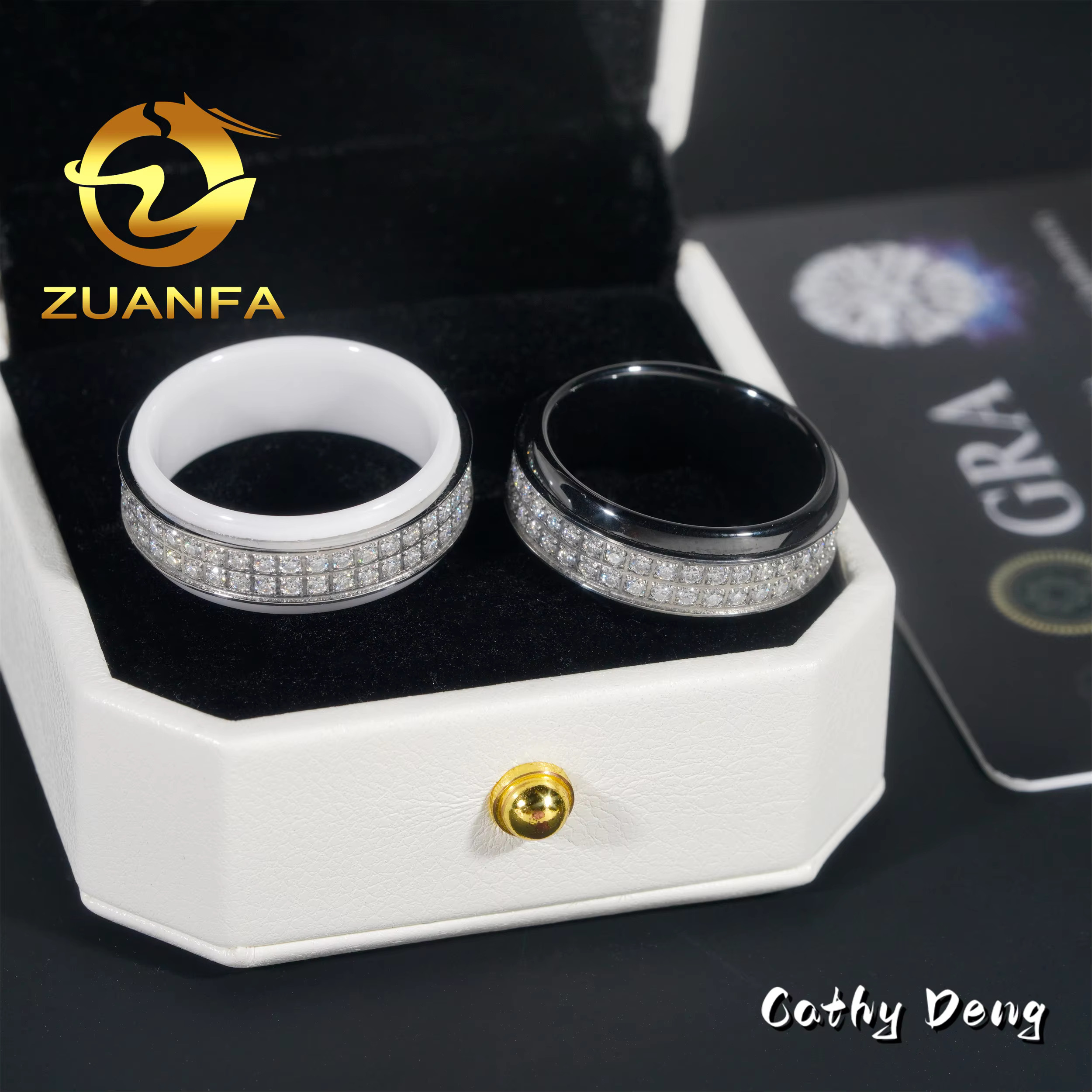 Classic Black Ceramic Men Diamond Ring Iced Out VVS Moissanite Diamond Stainless Steel Men Wedding Band Hip Hop Ring