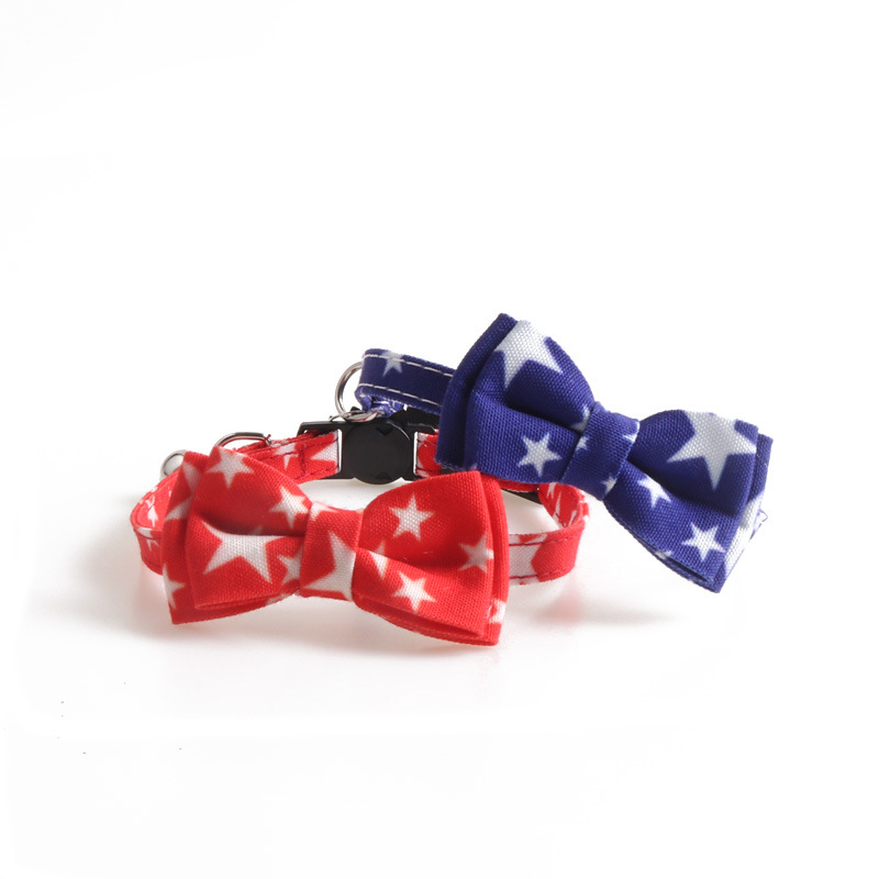 Breakaway Cat Collar with Cool Bow Tie Bell, Butterfly Kitty Collar with Blue Background with White Pentagram Pattern Ideal for Girl Cats Boy Male Cat