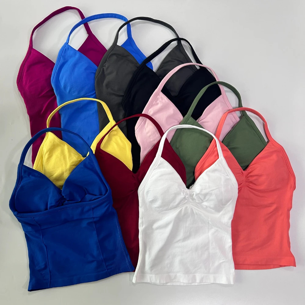 Impact Longline Strappy Gym Top custom backless Clothes womens Scrunch builtin bra with detachable cup yoga vest 250314