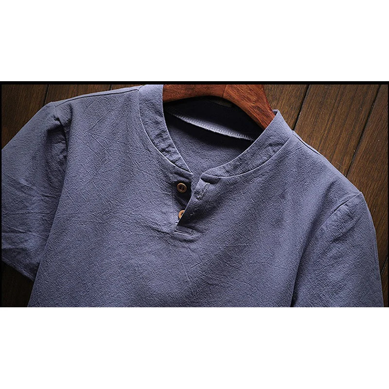 Summer T-Shirt Men Short Sleeve Loose Breathable Cotton Linen T Shirt Male Fashion Solid Color V-Neck Tees 9XL 250314