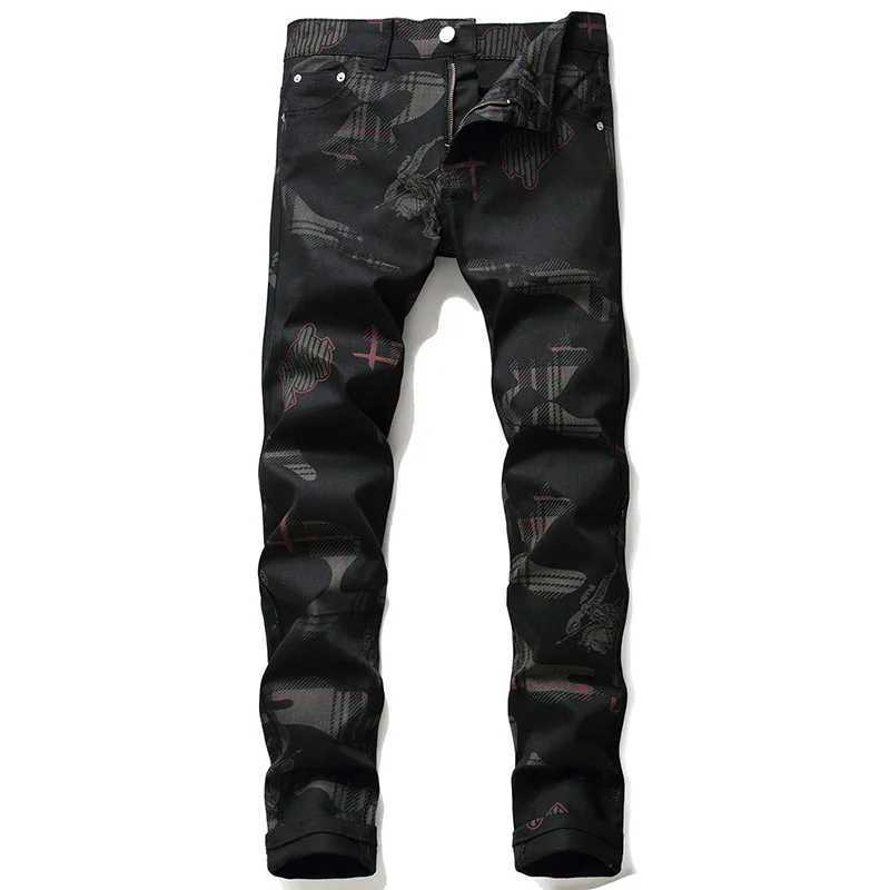 New Fashion Spring Autumn Mens 3D Printed Jeans Pantalon Hombre Black White Nightclubs Young Skinny Biker Denim TrousersT250315