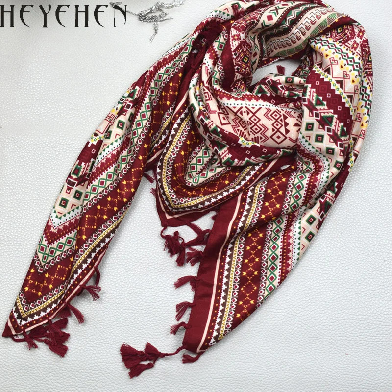 Square Tassel Winter Cotton Scarf Flower Printed Bandana For Women Hijab Bohemian Style Ladies Shawls HY03 250314