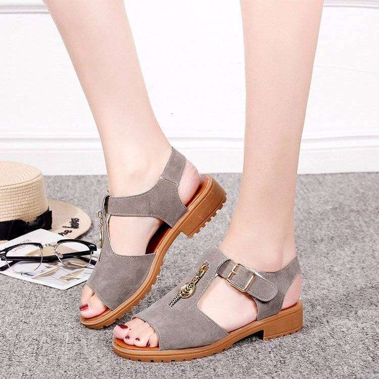 Summer New Korean Edition Student Coarse Barefoot Pure Ribbon Zipper Shoes Low Heel Flat Bottom Women's Sandals