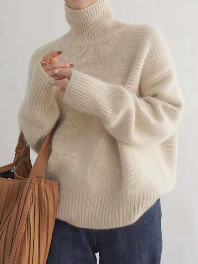 Turtleneck Cashmere Women 2023 Autumn/Winter New 100% Pure Wool Sweater Ladies Knitting Loose Large Size Pullover Female