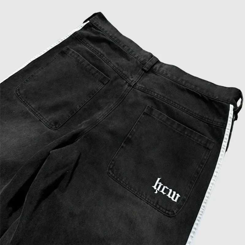 Y2K Baggy jeans Harajuku retro striped embroidered high-quality sports pants mens hip-hop casual wide leg street jeansT250319