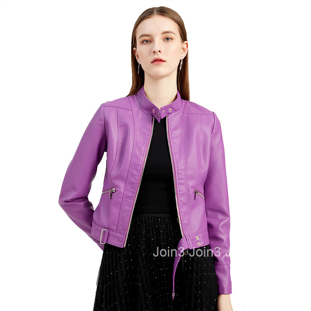 Fashion New Leather Dress Womens Short Jacket Spring and Autumn Stand Collar Jacket European Size