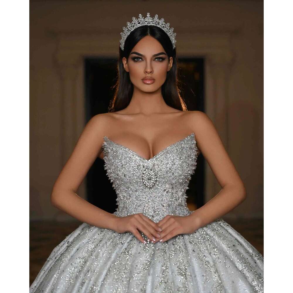 Illusion Ball Gown Strapless Strass Lace Wedding Dresses Custom Color