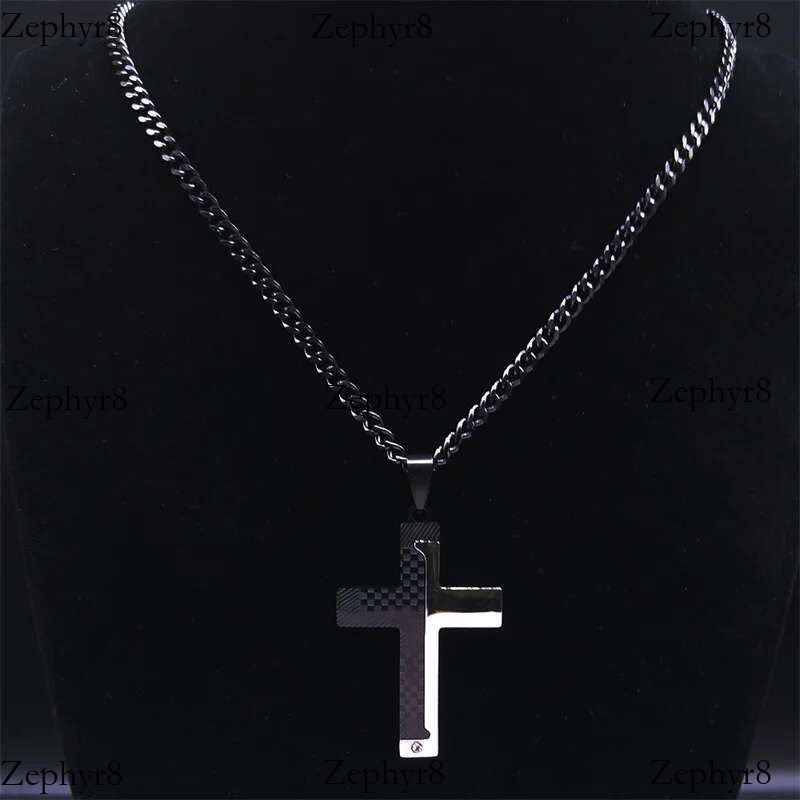 Goth Stainless Steel Cross Pendant Biker Men Punk Black Sier Color Crucifixion Crystal Necklace Hip Hop Jewelry N6337