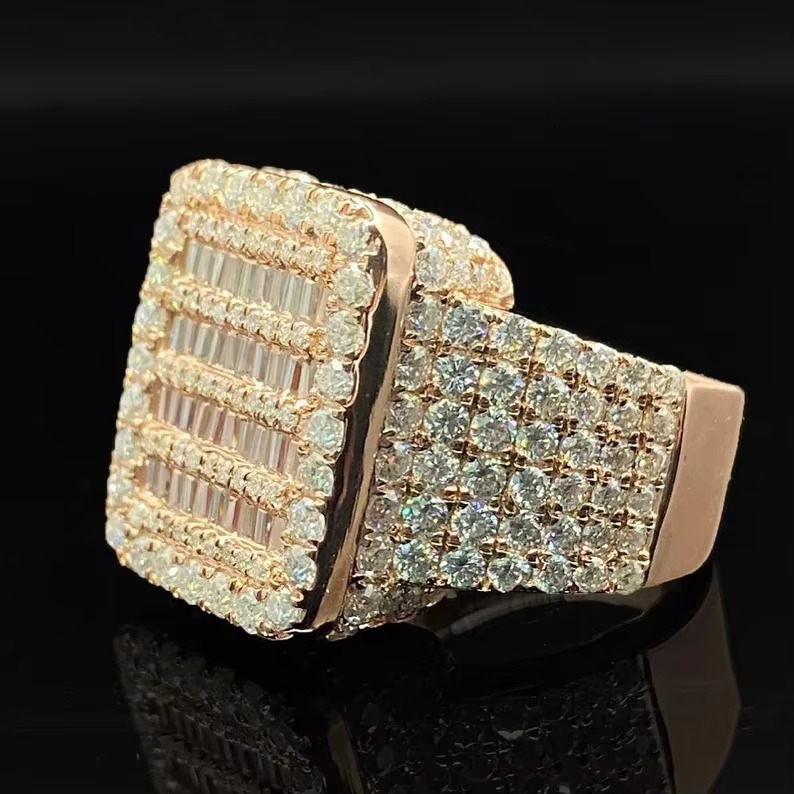 Rapper Style Hip Hop 925 Sterling Silver Moissanite Diamond Ring Baguette Cut Iced Out Luxury Custom Jewelry Ring for Men