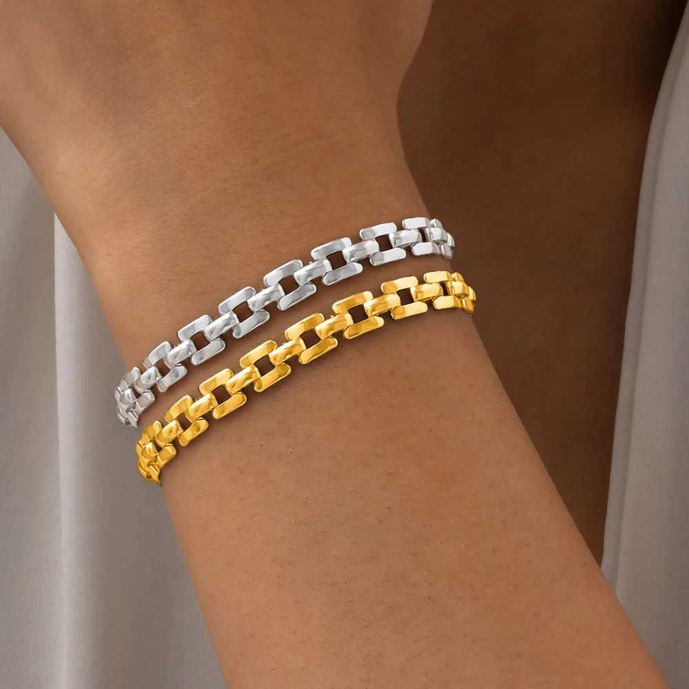 Square Hollow Link Chain Bracelet for Women Brand Style Stainls Steel Hypoallergenic Minimalist JewelryXJ250315