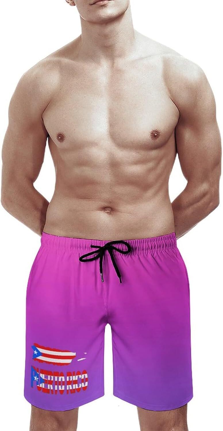 Mens Swimsuit Haiti Flag Swimwear Bathing Suits Daily with Pockets Swim Trunks Quick Dry Swim Shorts