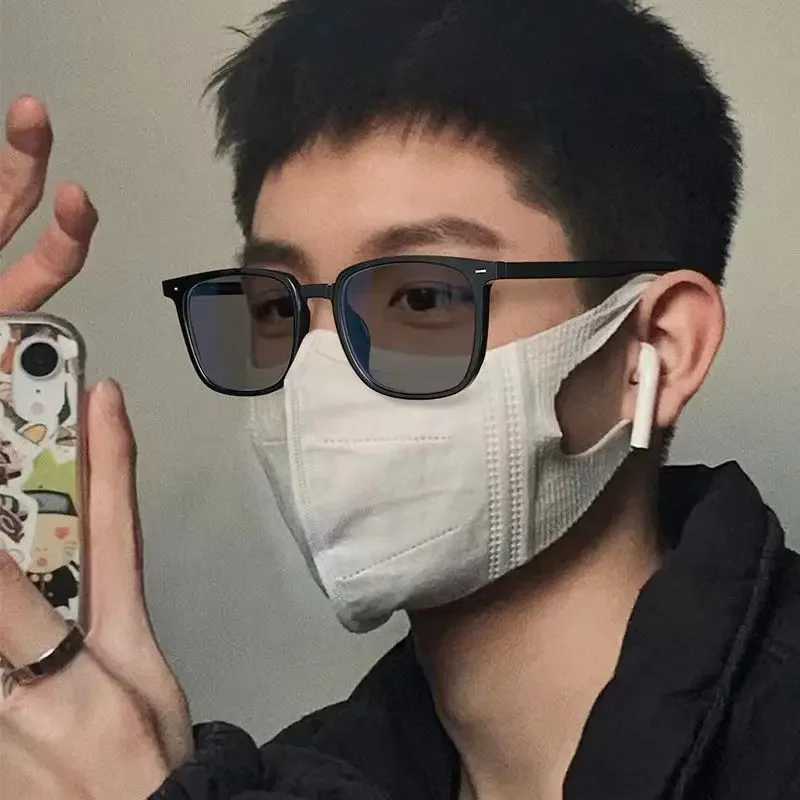 Sunglasses mens photochromic glasses square black thick frame anti blue light sunglasses UV400 W250315