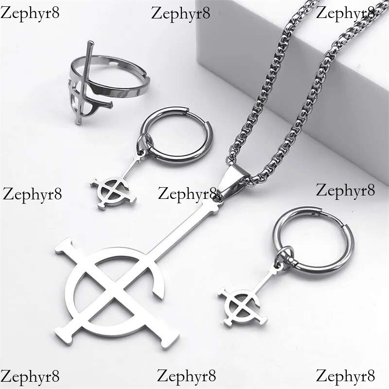 Stainless Steel Jewelry Set BC Rock Band Pendant Necklace The band Ghost Ghoul Chain Necklaces Fashion Earring Ring collar