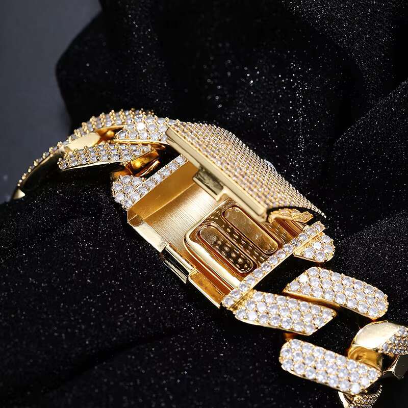 Bg Hiphop Jewelry Gold Plated Sterg Sier 3 Rows VVS Moissanite Dia Iced Out Cuban k Bracelet for Men