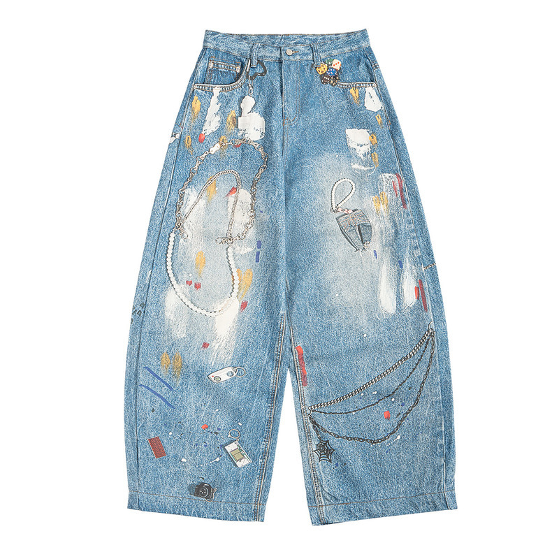 ETAI Men's Wear | Trendy Luxury 3D Printed Loose Jeans High Quality Denim Bent Knife Pants For Men