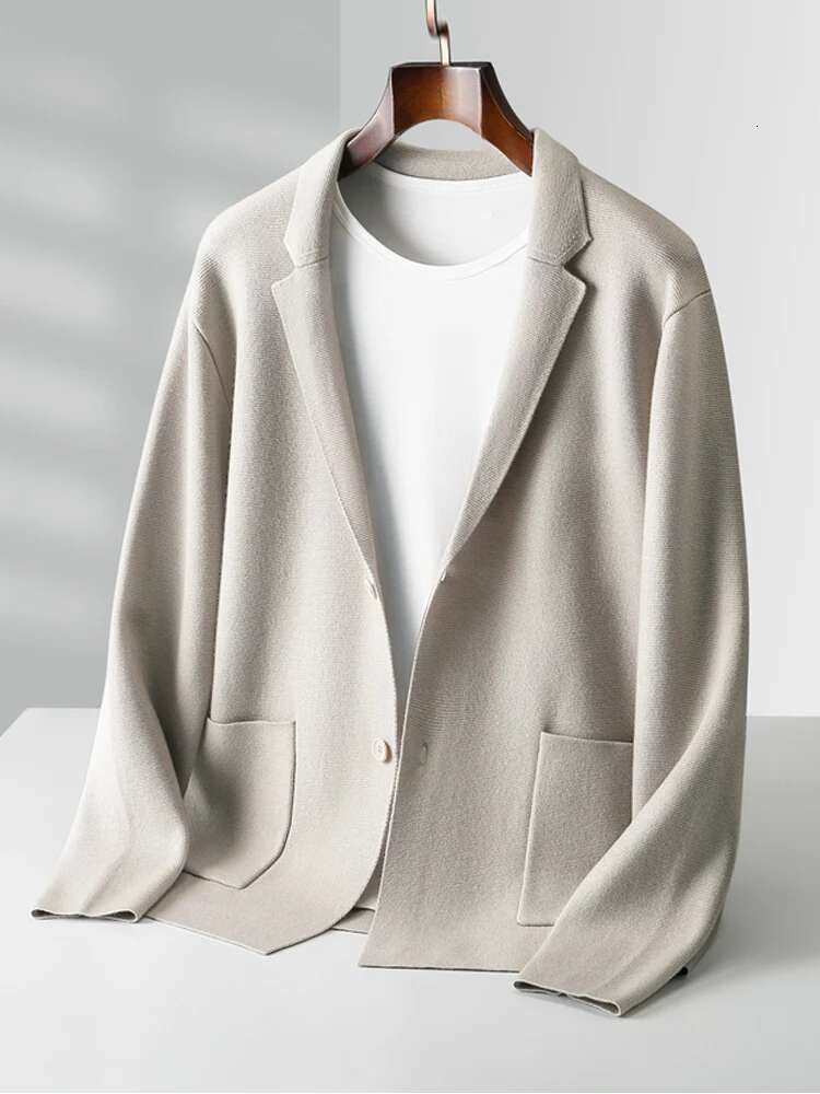 Ry New Men Cashmere Sweatercoat Suit Collor Single Button Cardigan Autumn Winter100% Merino Wool Knitwear Pocket Soft Jacket