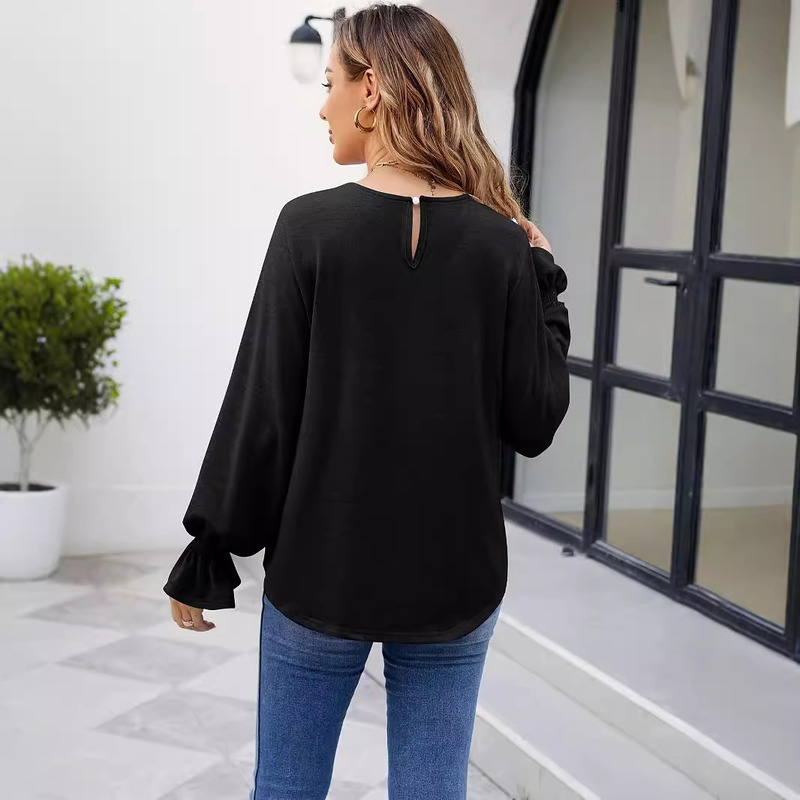 Women's 2024 Autumn/Winter New Casual Solid Color Round Neck Loose Long Sleeve T-Shirt For Women