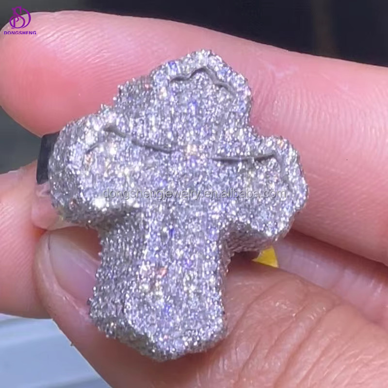 Dongsheng Jewelry Fashion Hip Hop Cross Ring for Men and Women Universal Ice Out Moissanite Diamond Custom Ring