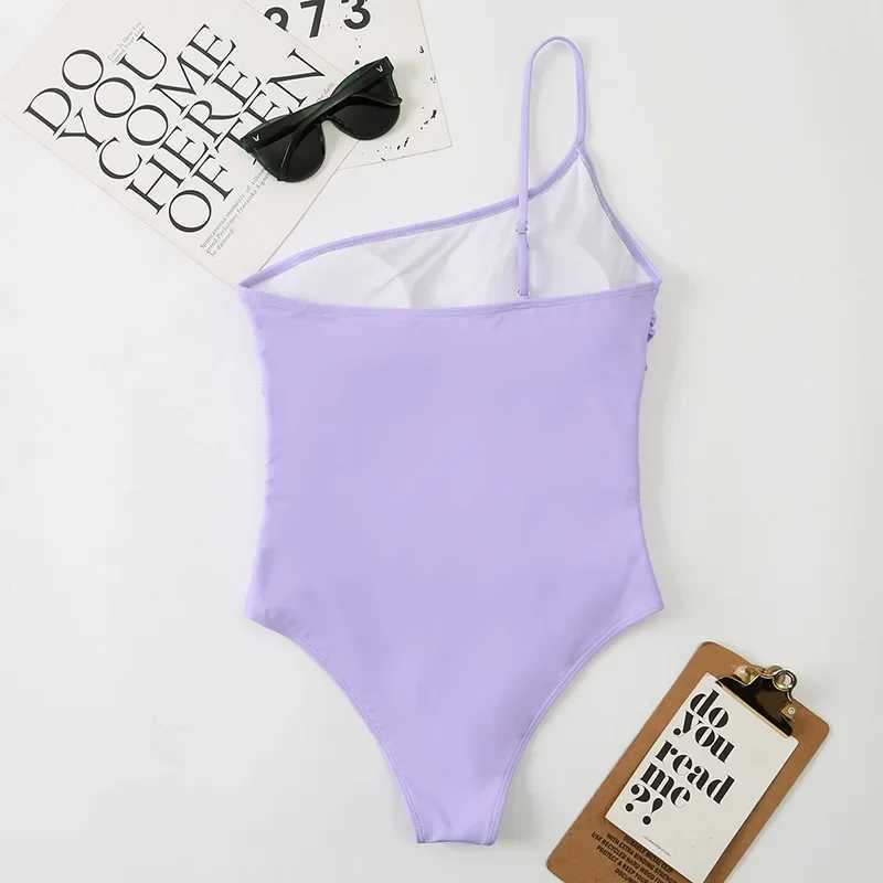 2024 Sexy One Shoulder One Piece Swimsuit 2022 Women Solid Black Neon Green Push Up Padded Bathing Suit Pate Swimwear MonokiniXJ250315