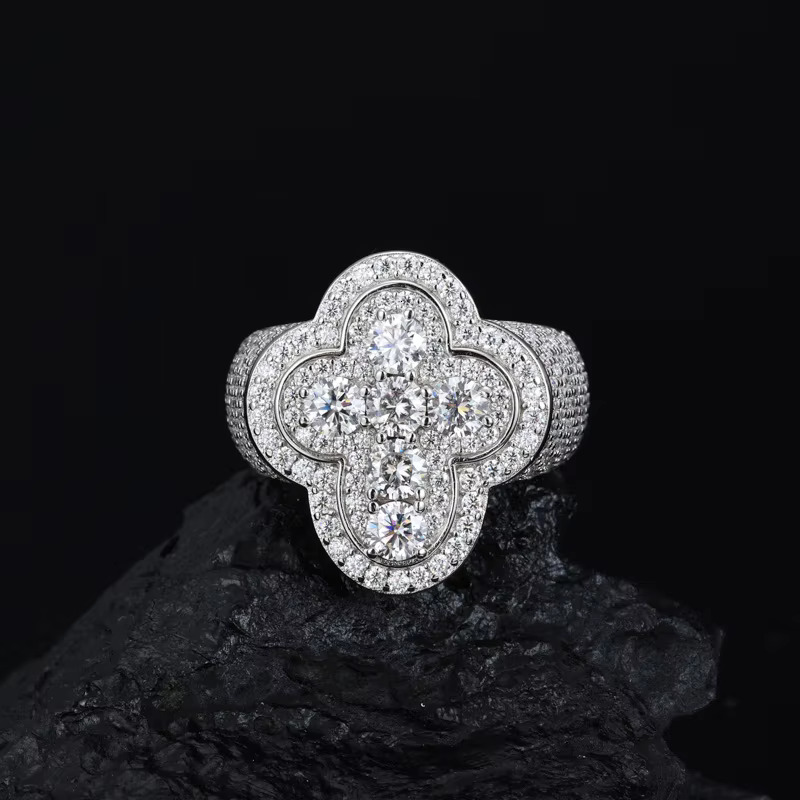Rock Rapper Jewelry S925 Sterling Silver Cross Moissanite Hip Hop Full Iced Out Fashion Rings for Men