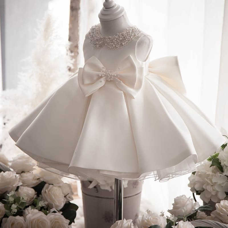 Girl's Dresses Girl's First Year Dress Princess Dress White Children's Wedding Dress First Year Evening Dress Baby Pomfret Dress