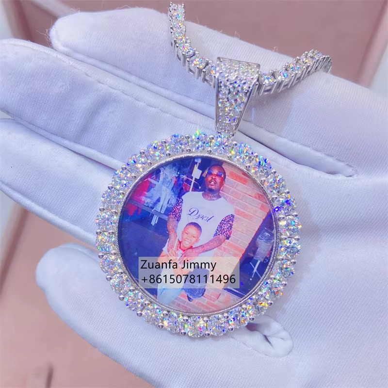 25MM 40MM 55MM Pass Diamond Tester Iced Out Jewelry 925 Sterling Silver VVS1 Moissanite Picture Memory Pendant Necklace