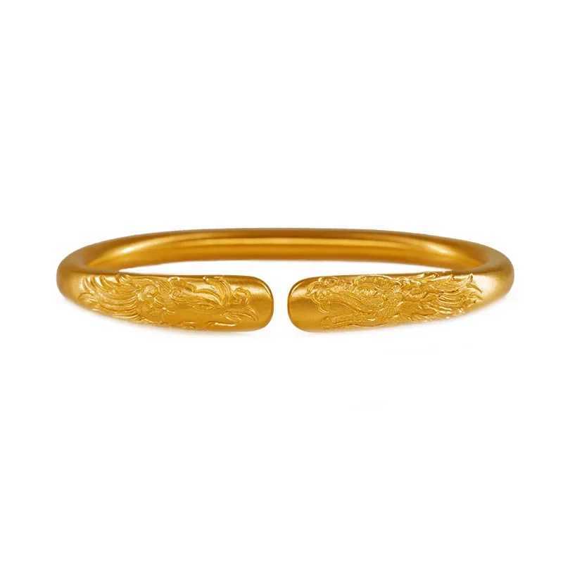 24K AU9999 True Gold Long Moon Fence Bracelet - Ancient Method Carving Ladies Long PeakXJ250315