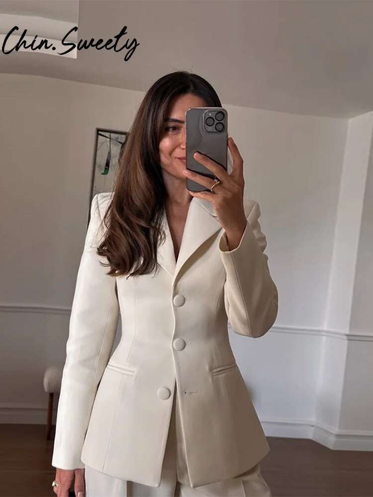Urban Solid Women Set Slim Lapel Long Sleeve Single Breasted Blazer Pleated Pencil Pants 2025 Spring Fashion Lady Outfit