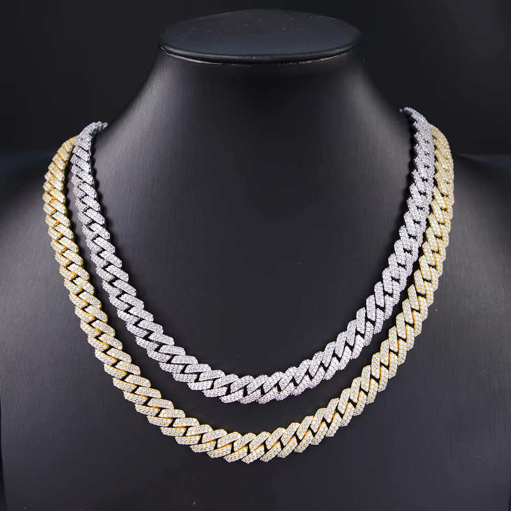 VVS Diamond 2rows 8mm 10mm 12mm 15mm S925 Silver GRA Moissanite Necklace Mans Hiphop Cuban Link Chain for Fashion Jewelry