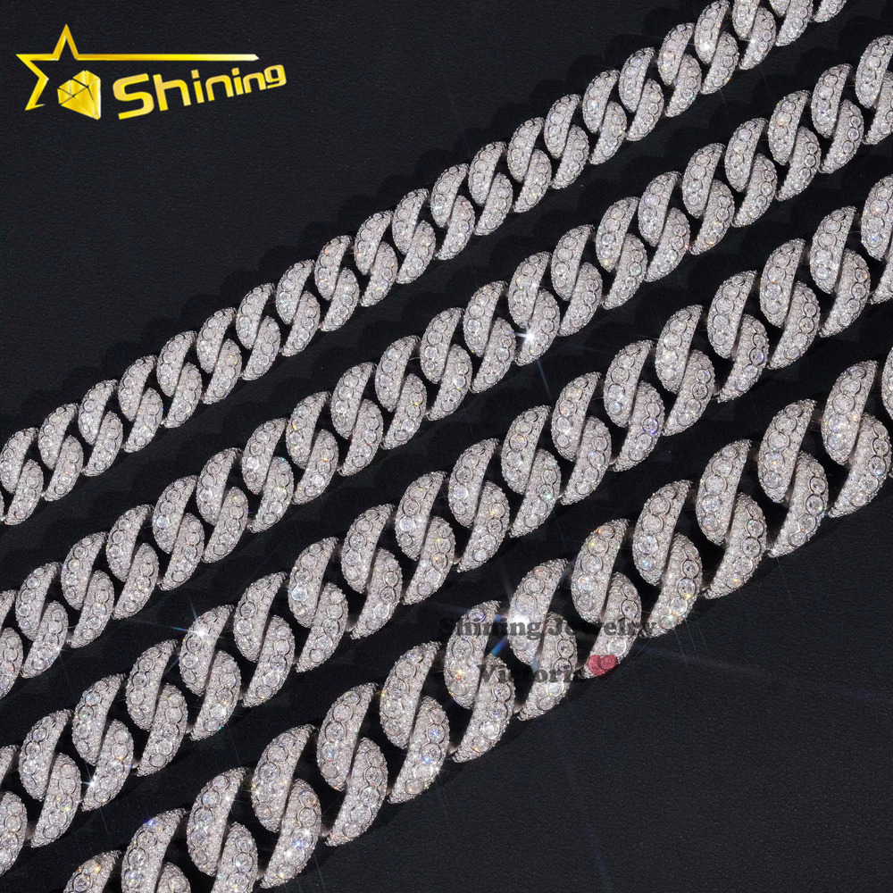 Panyu New Arrivals Hip Hop Rapper Necklace Sier 13MM 15MM 18MM 20MM VVS Moissanite Dia Bezel Setting Cuban k Chain