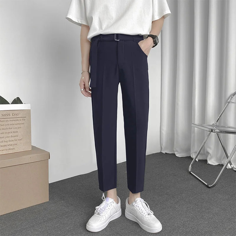 Spring mens suit pants ultra-thin Korean fashion casual classic mens jacket pants simple retro loose solid office pants 250314