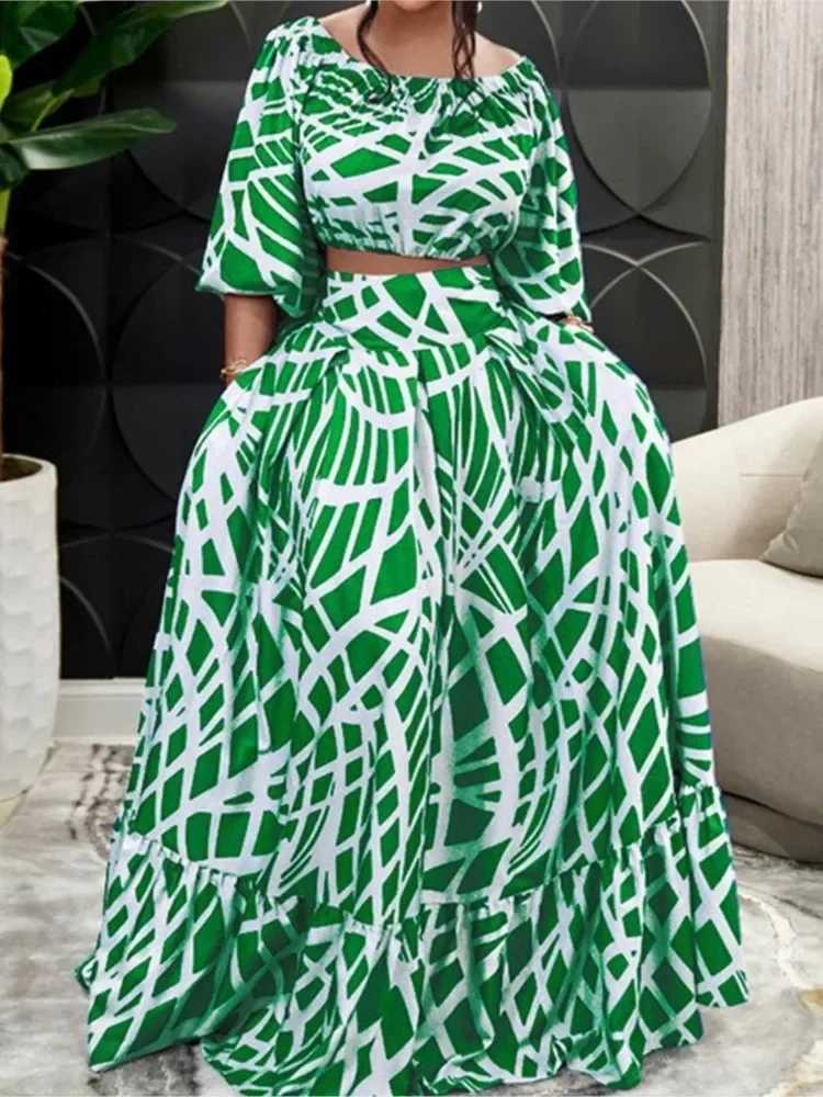 Two Piece Dress Boho Luxurious Two Piece Sets Womens Suits Fashion Print Sexy V-neck Crop Top + Long Skirt 2 Piece Set Elegant Casual Suit Y250315E05P