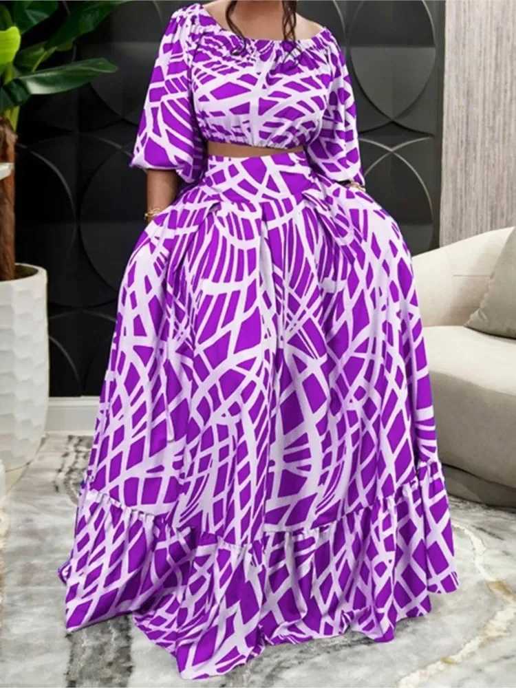 Two Piece Dress Boho Luxurious Two Piece Sets Womens Suits Fashion Print Sexy V-neck Crop Top + Long Skirt 2 Piece Set Elegant Casual Suit Y250315E05P