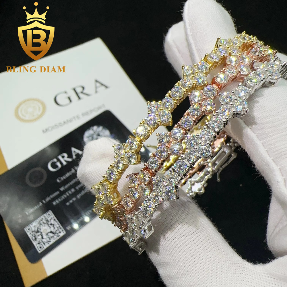 Pass Diamond Tester High Quality Vvs Moissanite Iced Out 925 Sterling Silver Lab Diamond Cross Bracelet