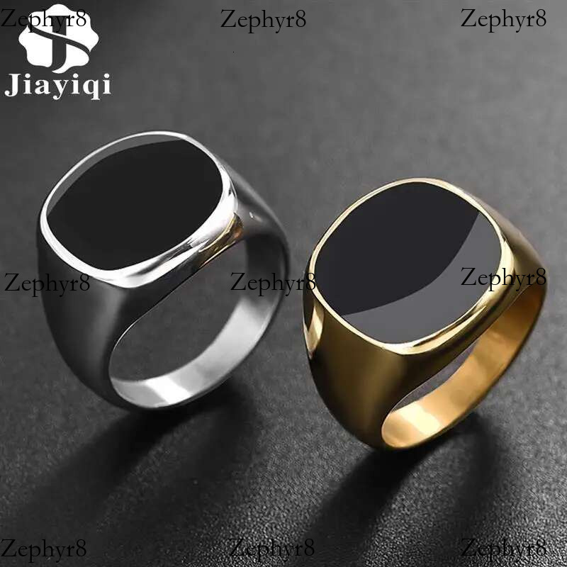 2025 New model Jiayiqi Men's Punk Rock Smooth 316L Stainless Steel Signet Ring For Men Hip Hop Party Jewelry Wholesale Male Wedding Anel