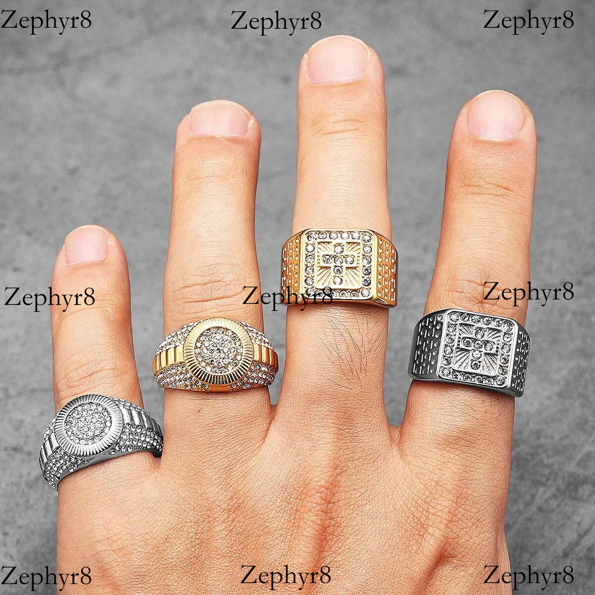 2025 model Gemstone Hip Hop Cross Men Rings Stainless Steel Women Couple Jewelry Punk New In Rock Fashion Accessories Gift Wholesale