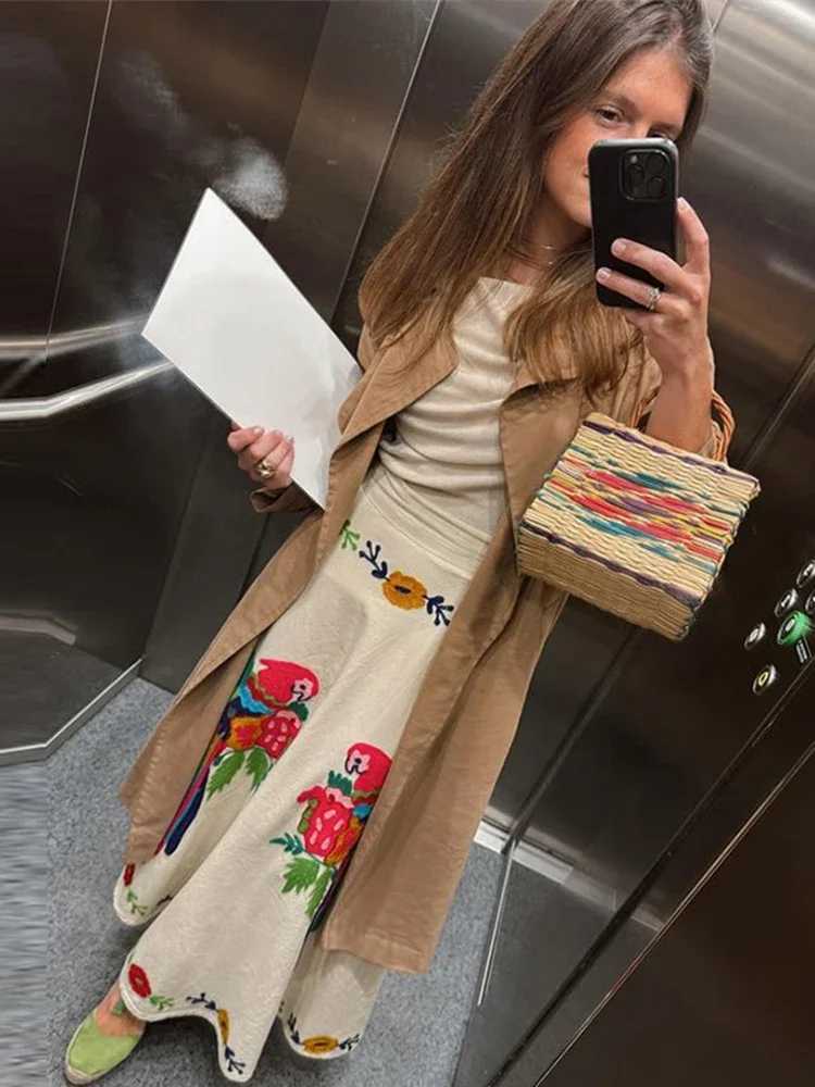 Two Piece Dress Chic Floral Print Long Skirt 2 Pieces Sets For Women Elegant Square Neck Slvel Cropped Tops High Waist Skirt Lady Outfits Y25031505P2