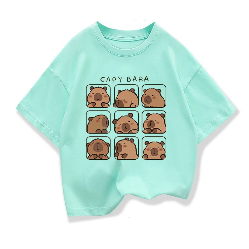 Capybara childrens clothing Tshirt summer print cartoon fashion short sleeved girl loose casual top Crewneck 250312