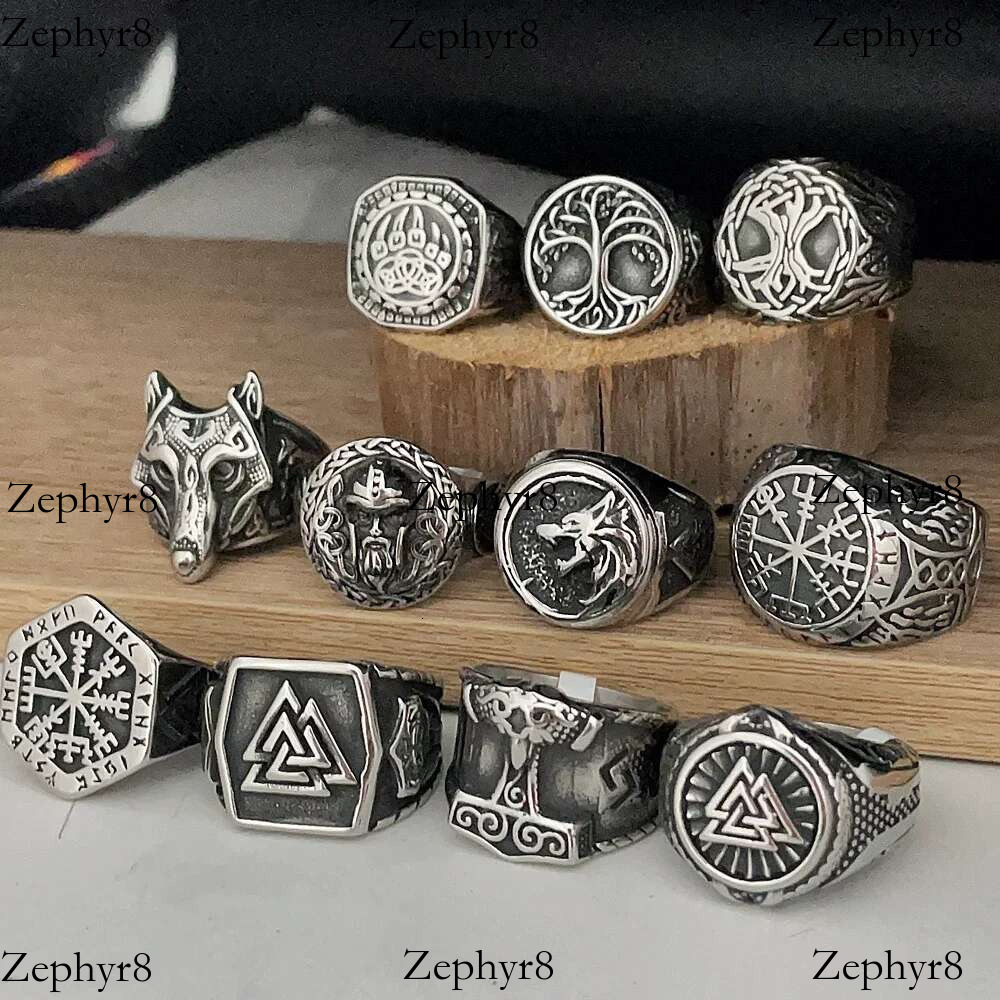 2025 New model Vintage Viking Men Rings Stainless Steel Ethnic Belief Nordic Odin Compass Tree of Life Valknut Ring Amulet Jewelry Wholesale