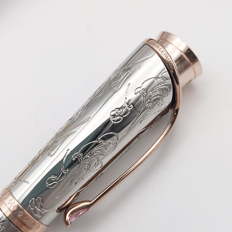 2026--wholesale Promotion Pen Grace Kelly Silver Carving Rollerball Ballpoint Pen With Teardrop Shape Diamond Stone Clip Writing Smooth Great Actress